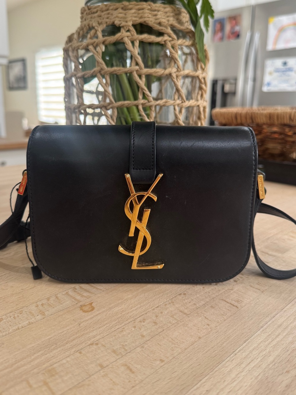 Saint Laurent Black Leather Monogram Shoulder Bag
